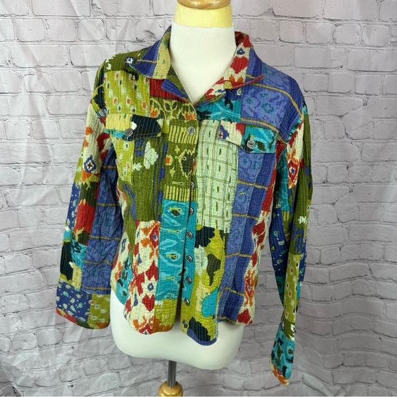 Chico's patchwork boho western jacket sz 2 (large 12) 100% cotton - Picture 1 of 8